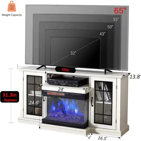 QW3-Sided Glass Fireplace TV Stand for TVs up to 65'' with 12 Color,Media Entertainment Center Console Table with Doors Closed - Image 4